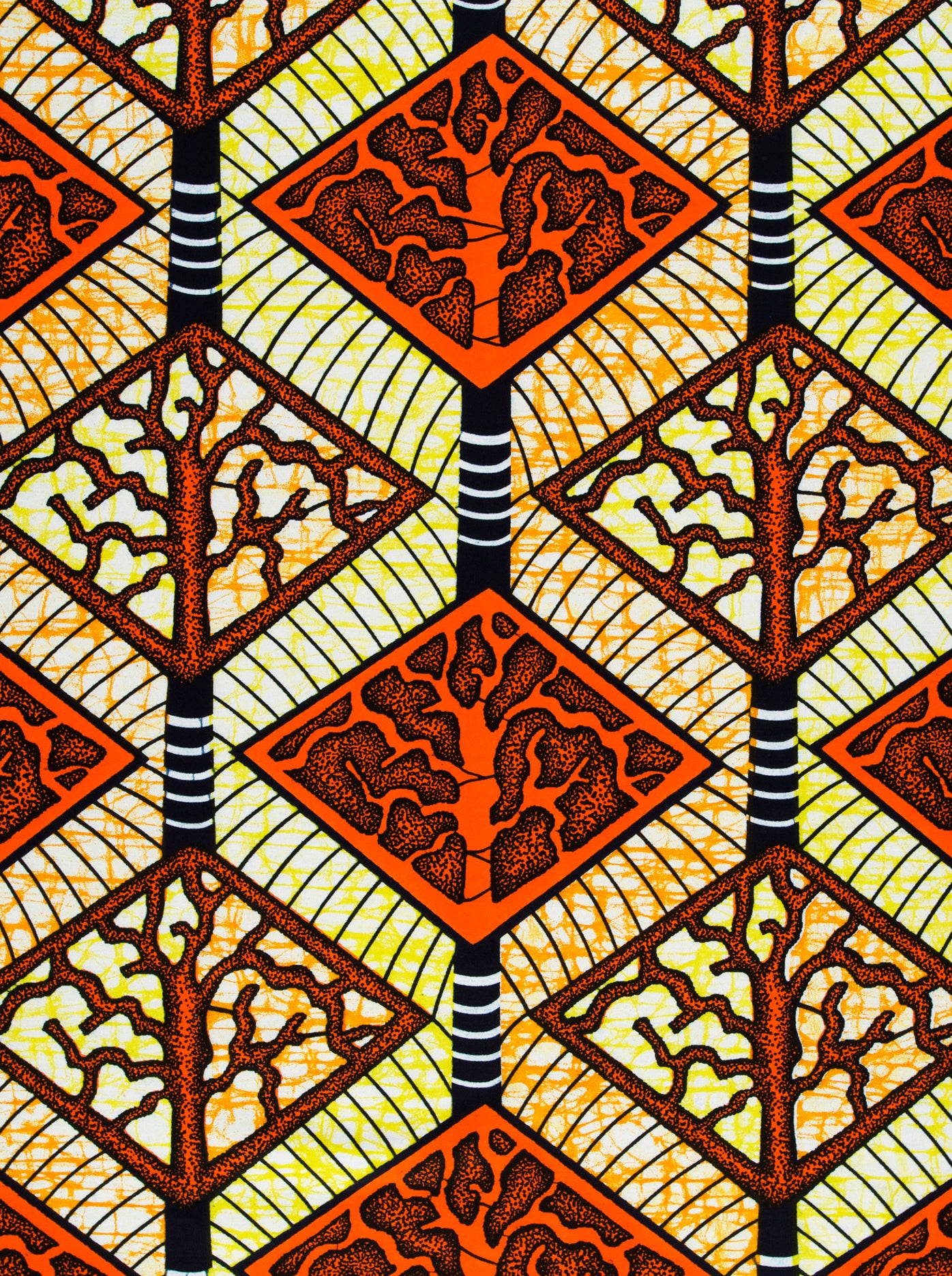 Vibrant orange brown tree-patterned fabric super-wax vls4398.012