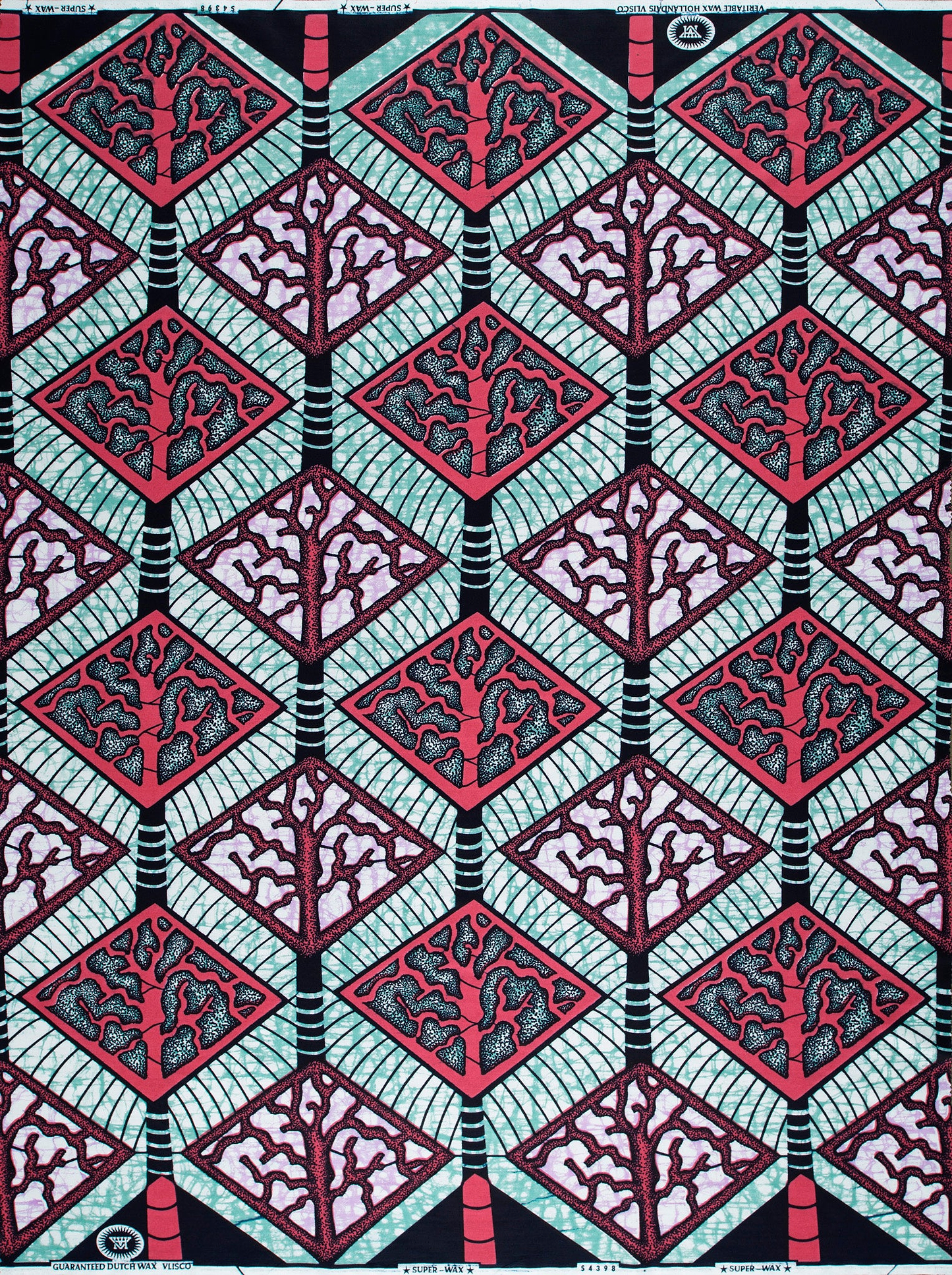 Vibrant red teal diamond-patterned african super-wax vls4398.013