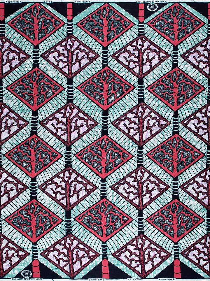 Vibrant red teal diamond-patterned african super-wax vls4398.013