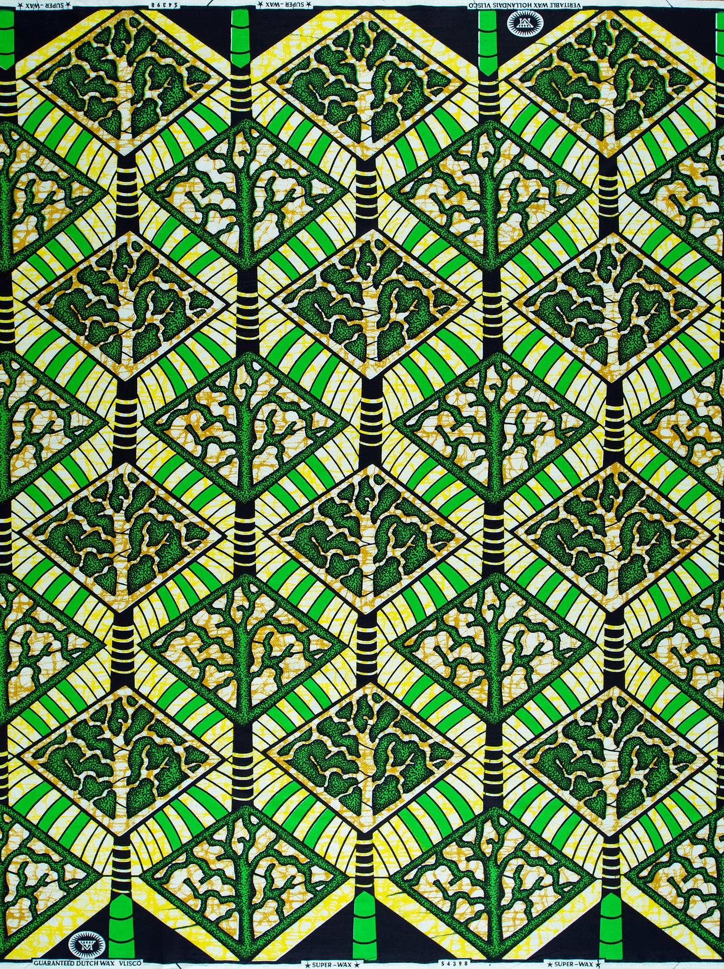 Vibrant green yellow geometric tree-patterned super-wax vls4398.015