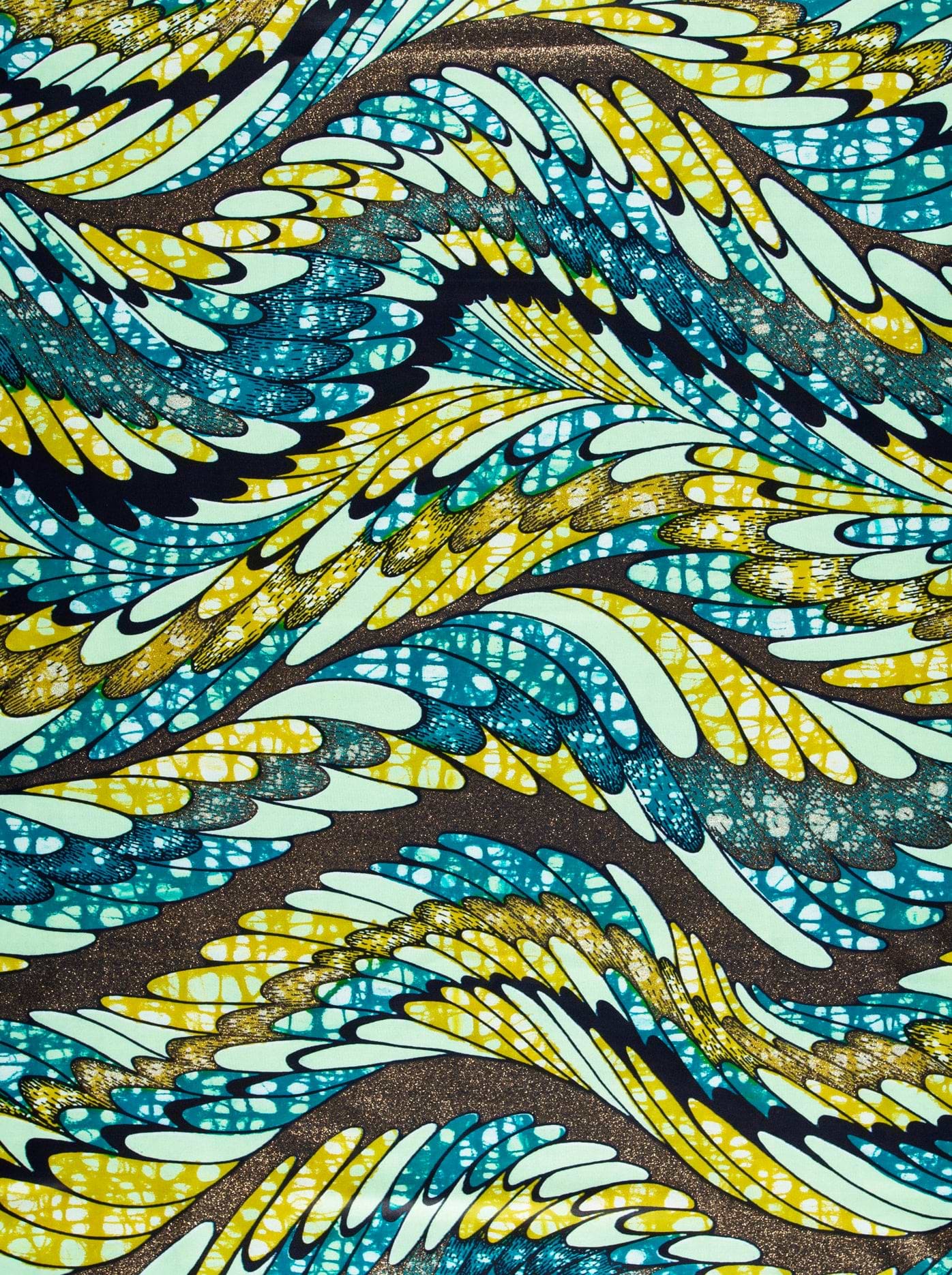 Vibrant wing-patterned fabric teal yellow grand super-wax vls4417.002