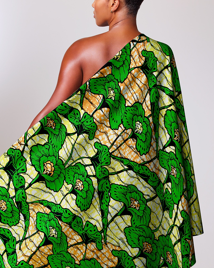 Green floral patterned fabric super-wax vls4567.003