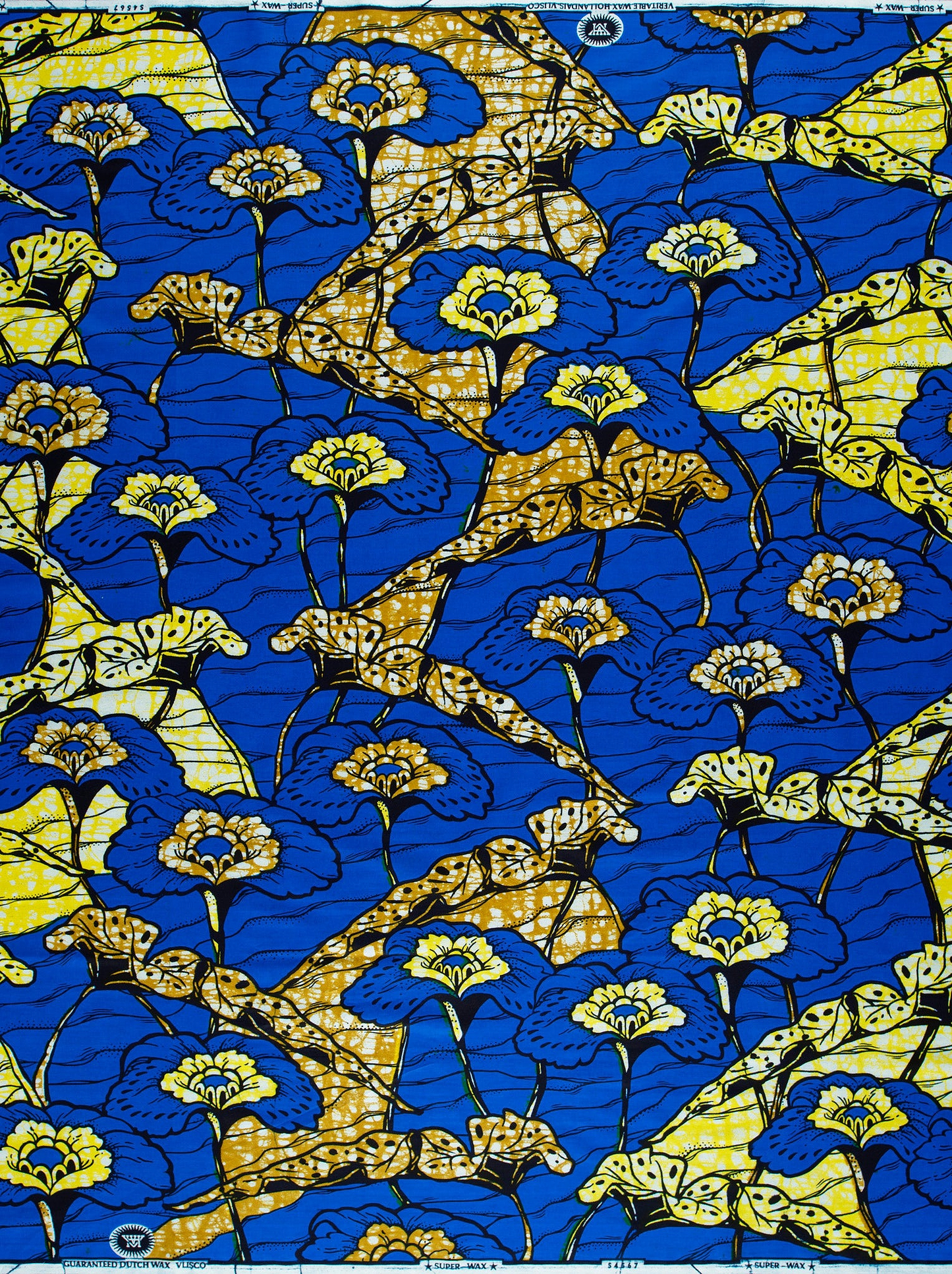 Blue yellow floral patterned fabric super-wax vls4567.006