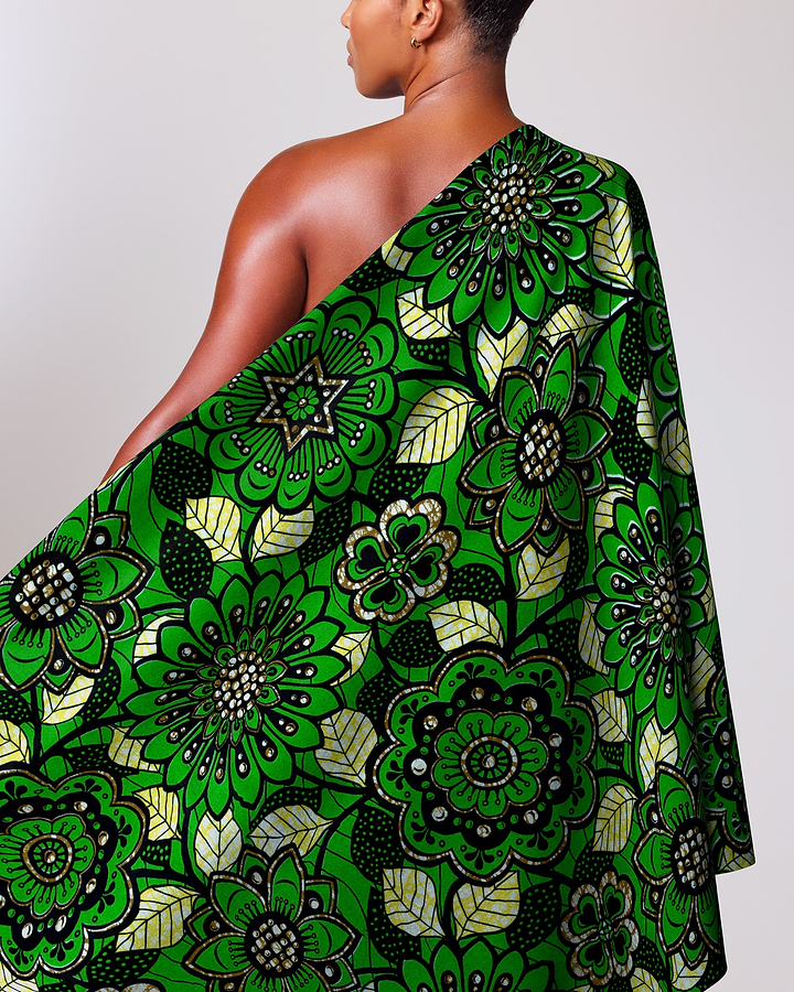 Vibrant green one-shoulder wrap dress super-wax vls4753.011