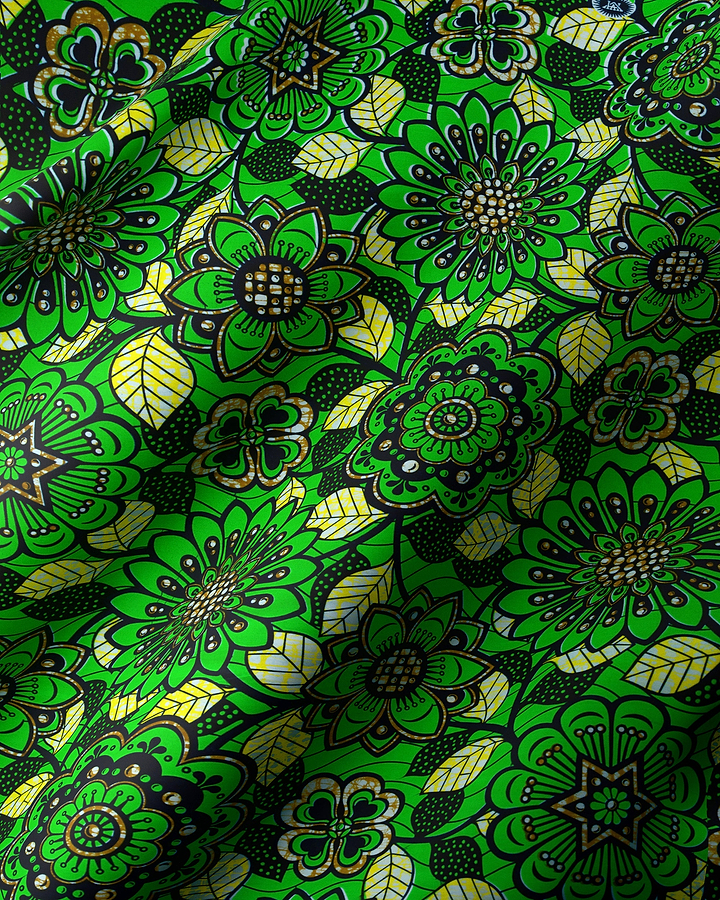 Vibrant green fabric intricate floral super-wax vls4753.011