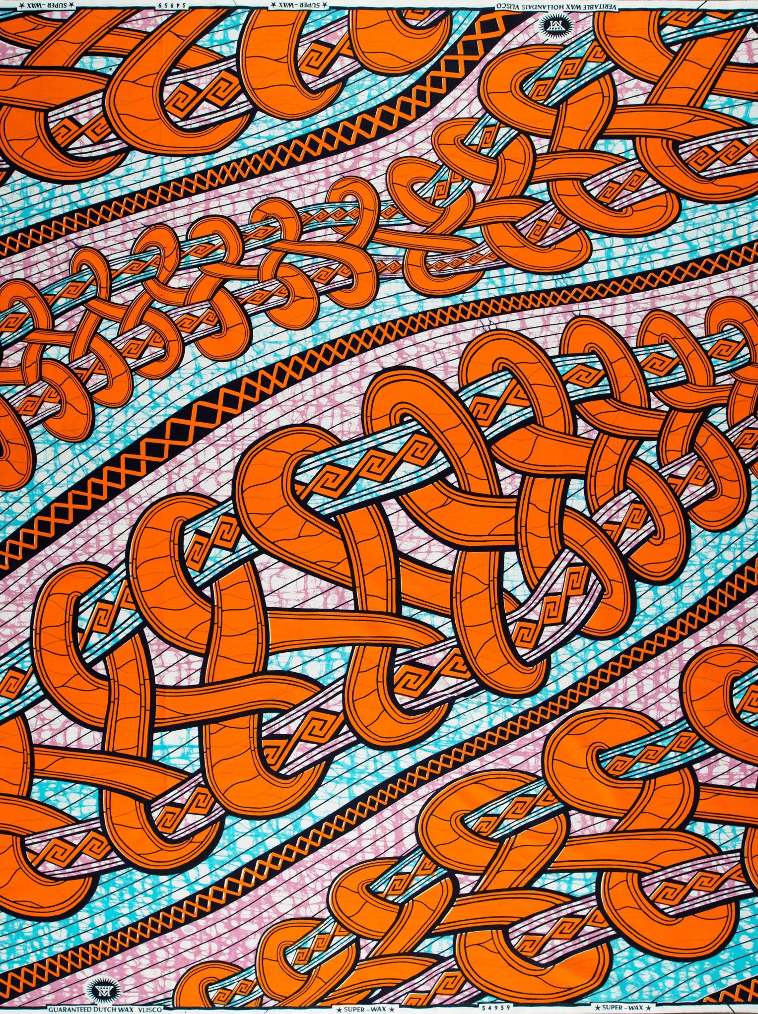 Vibrant orange teal patterned african super-wax vls4959.004