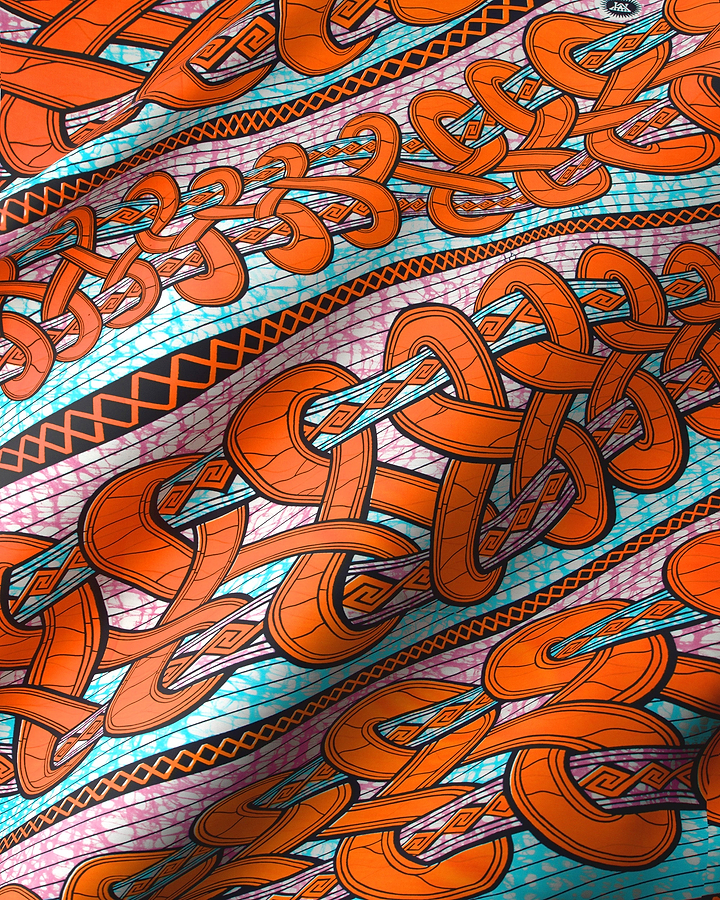 Vibrant orange teal patterned fabric super-wax vls4959.004