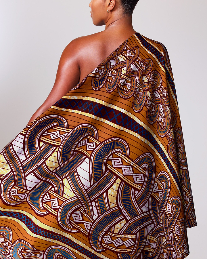 One-shoulder dress rich brown navy super-wax vls4959.005