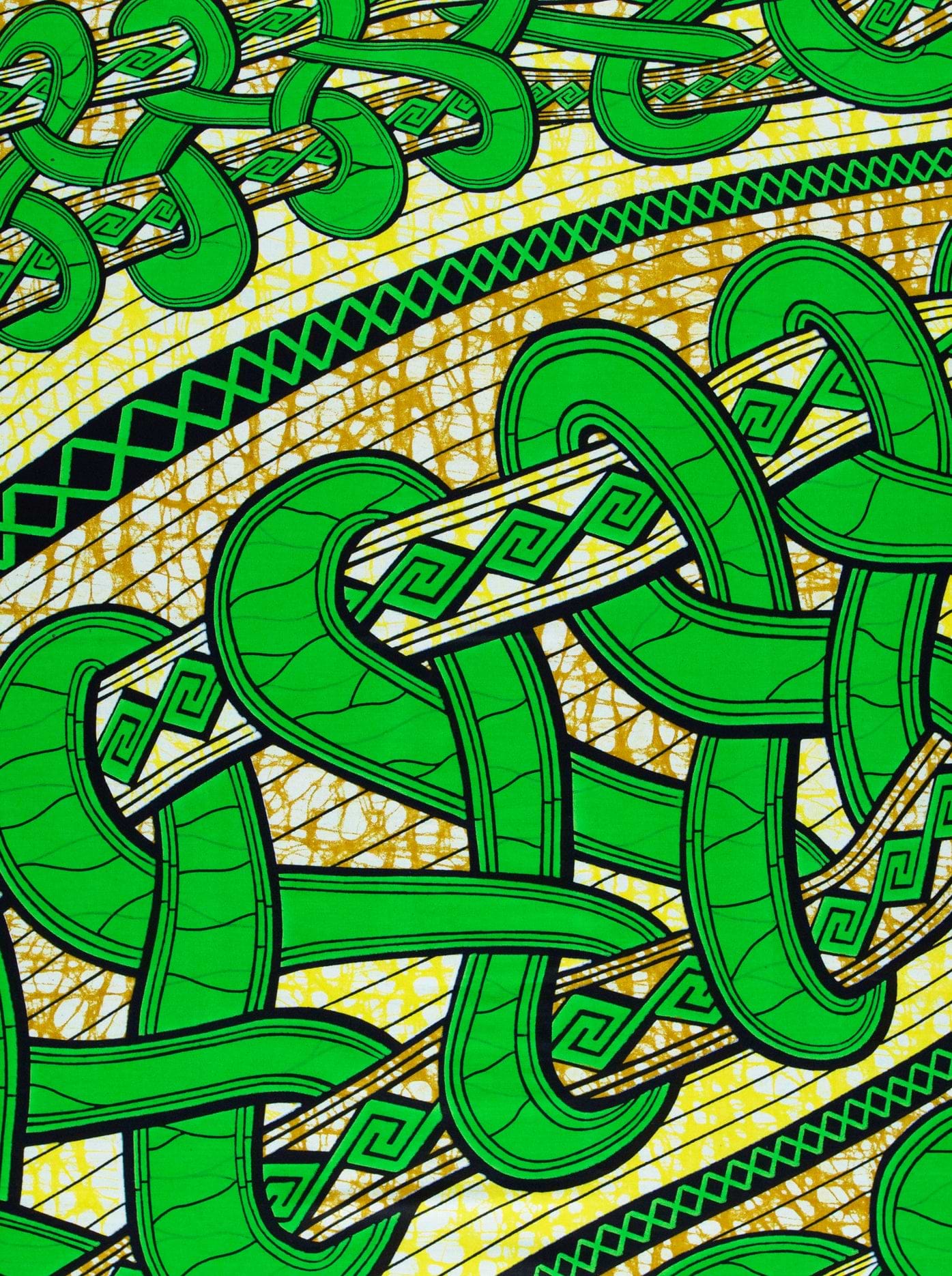 Vibrant green yellow patterned fabric super-wax vls4959.006