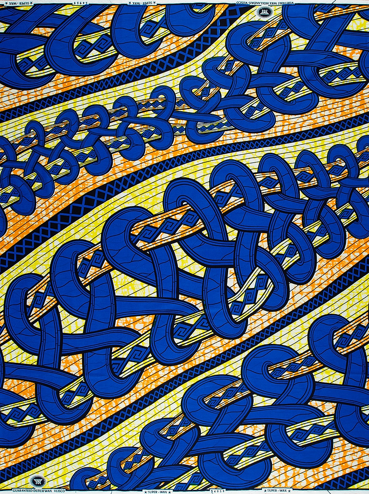 Vibrant blue gold patterned african super-wax vls4959.009