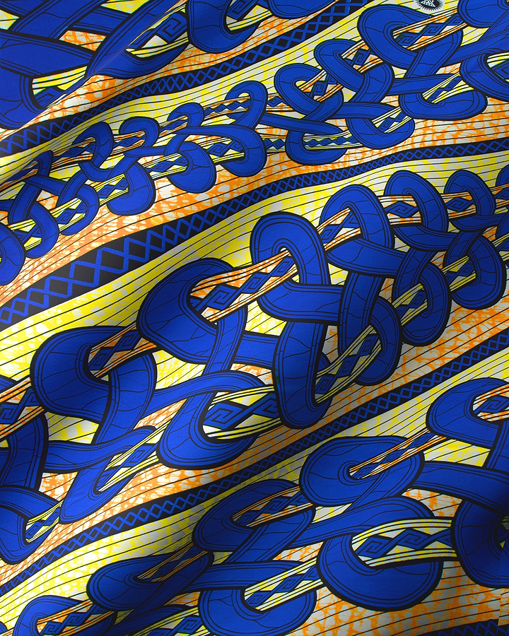 Vibrant blue yellow patterned fabric super-wax vls4959.009