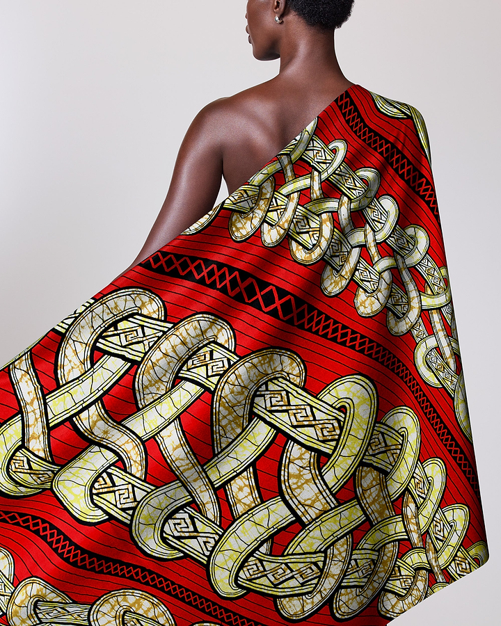 Vibrant red fabric draped model’s super-wax vls4959.010