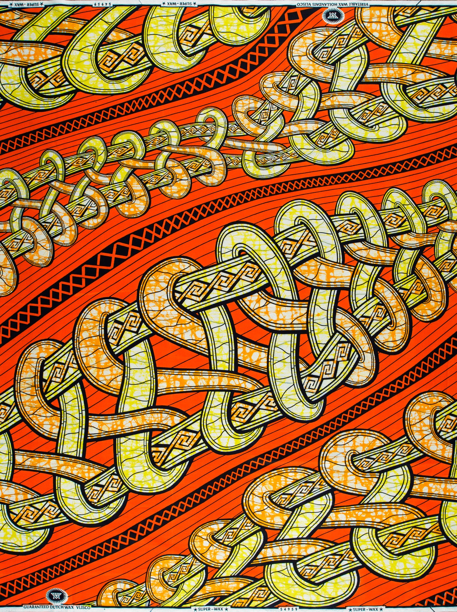 Vibrant orange fabric intricate green super-wax vls4959.012