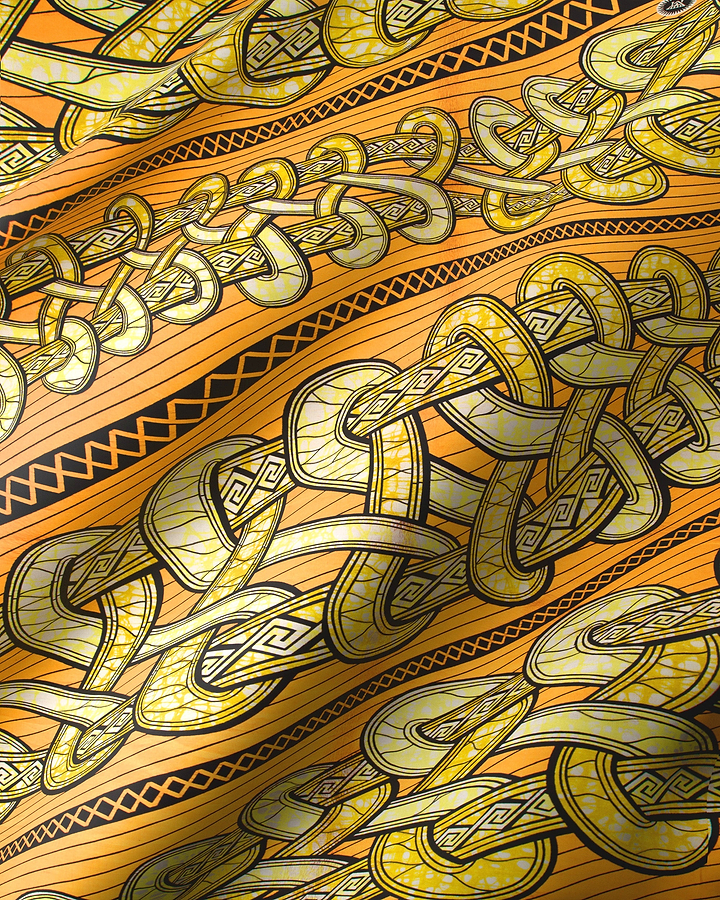 Orange fabric intricate golden black super-wax vls4959.017