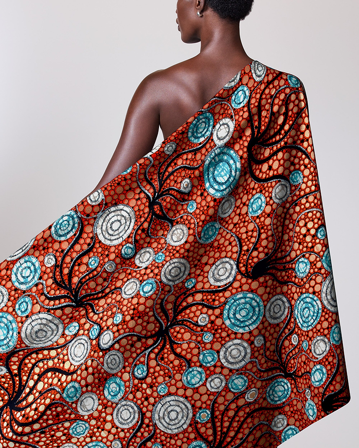 Vibrant orange fabric intricate black super-wax vls4ox8.068