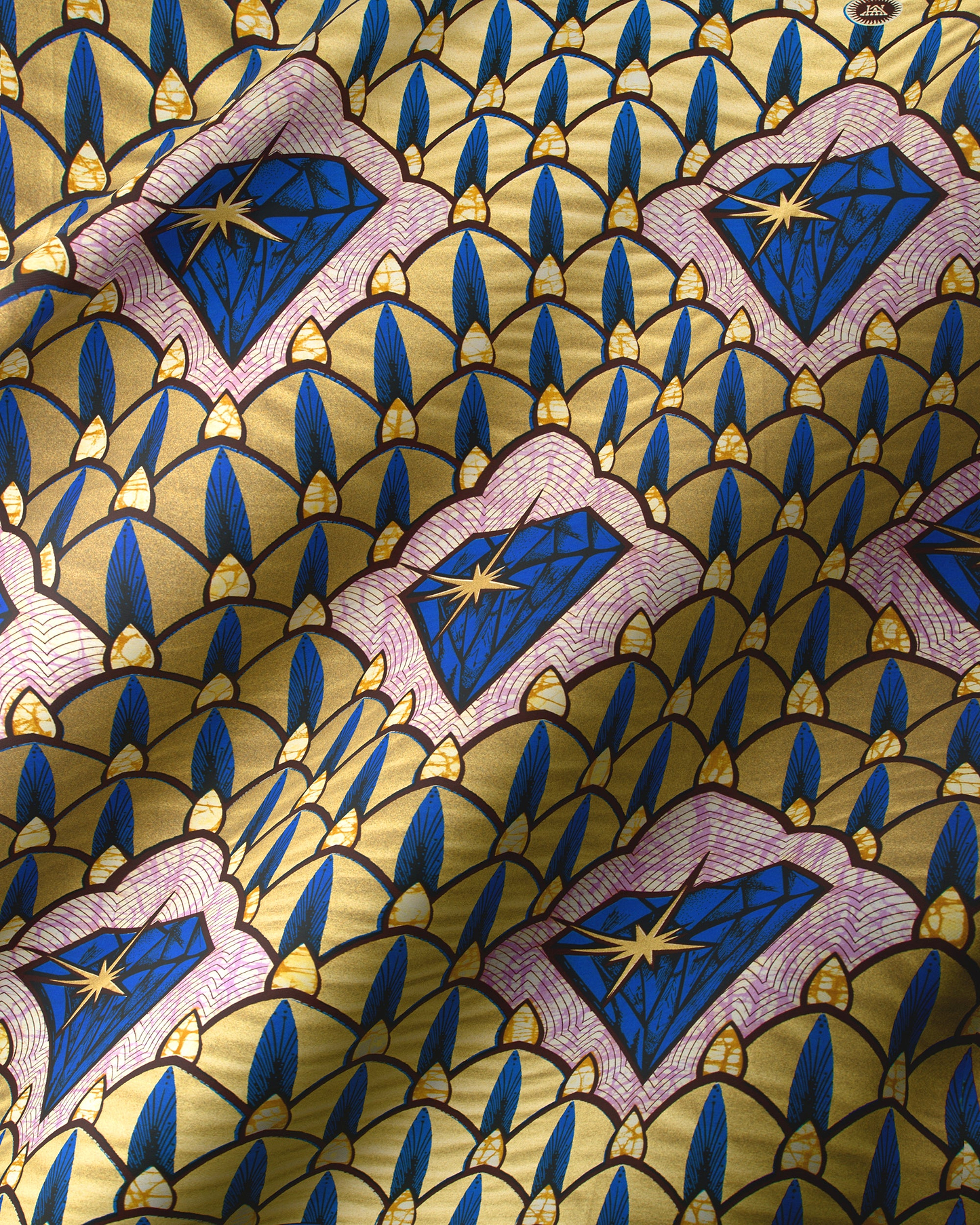 Vibrant gold blue diamond-patterned african super-wax vls4rm0.029