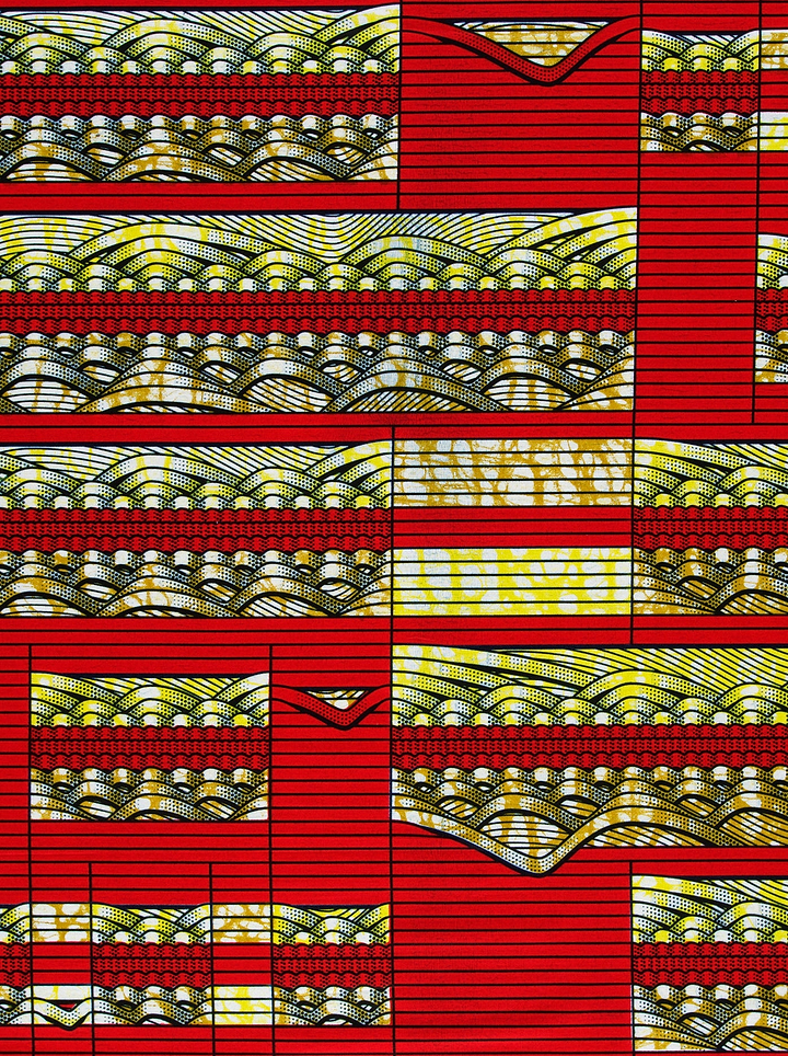 Vibrant red yellow patterned fabric super-wax vls6220.002
