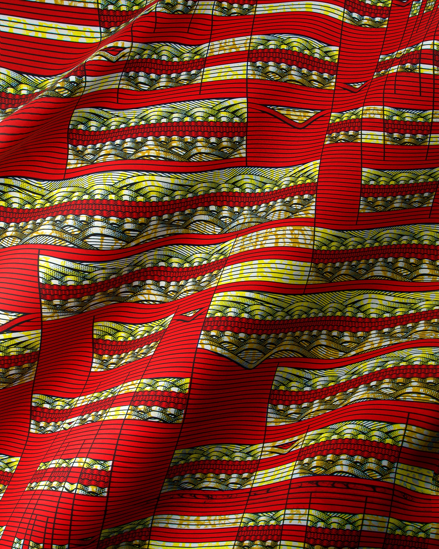 Vibrant red yellow patterned fabric super-wax vls6220.002