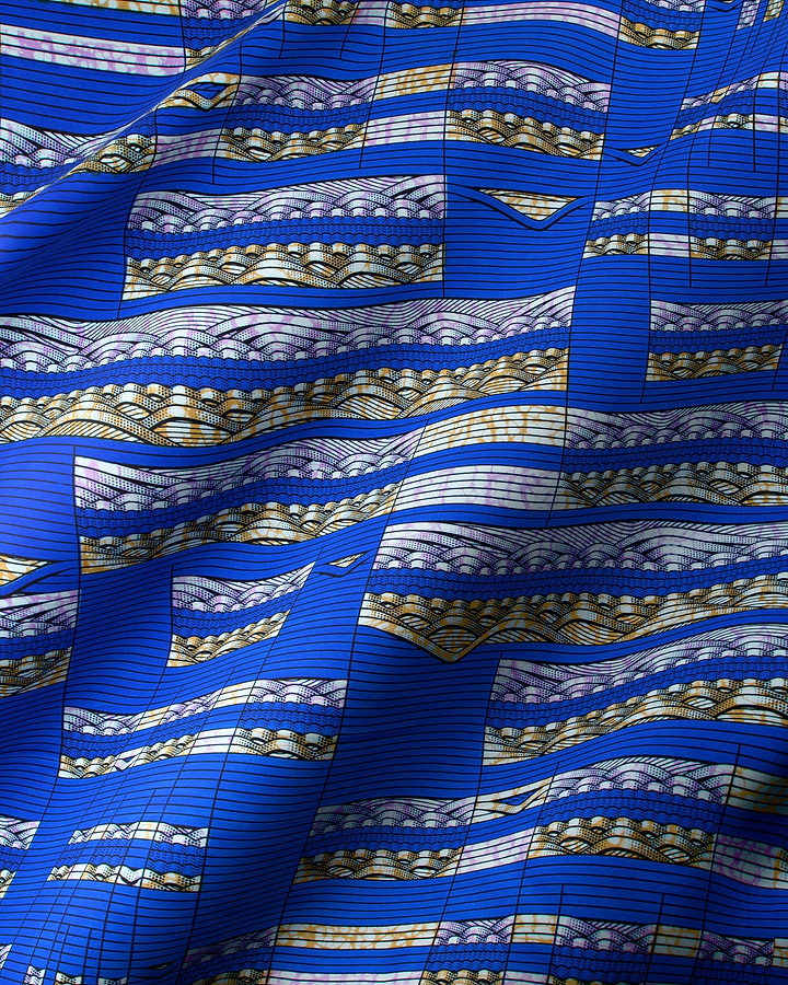 Vibrant blue fabric intricate wave-like super-wax vls6220.005