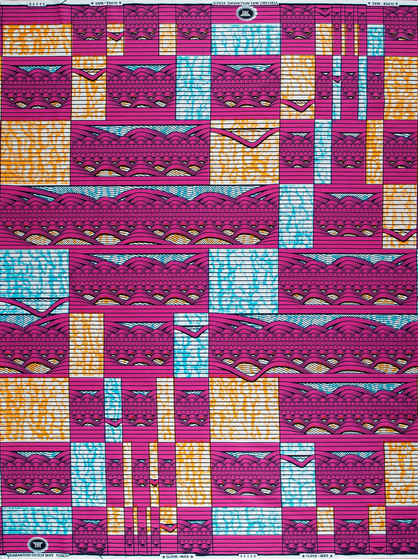 Vibrant pink yellow teal geometric-patterned super-wax vls6220.006