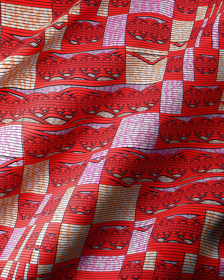 Vibrant red white beige patterned super-wax vls6220.008