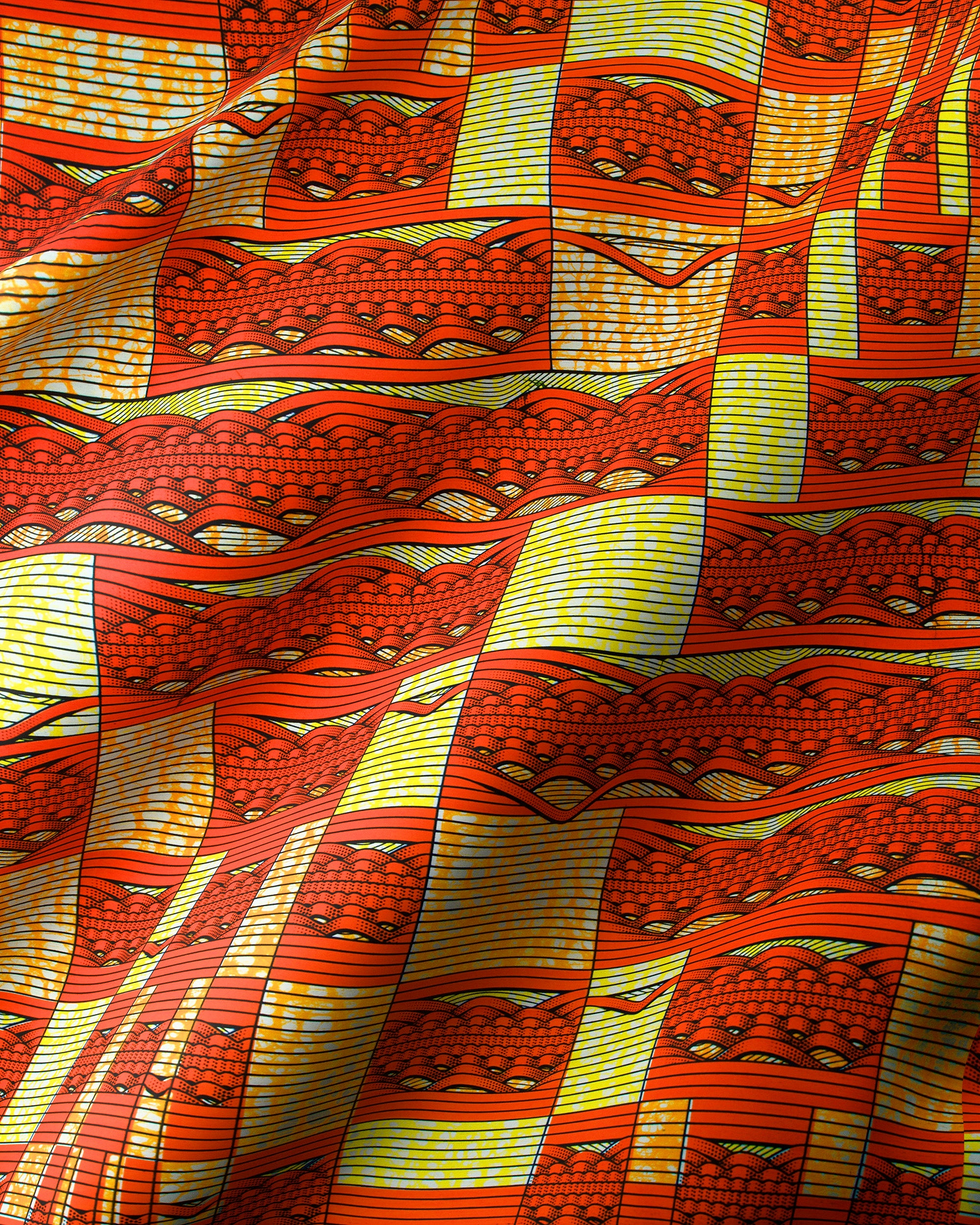 Vibrant red yellow patterned fabric super-wax vls6220.009