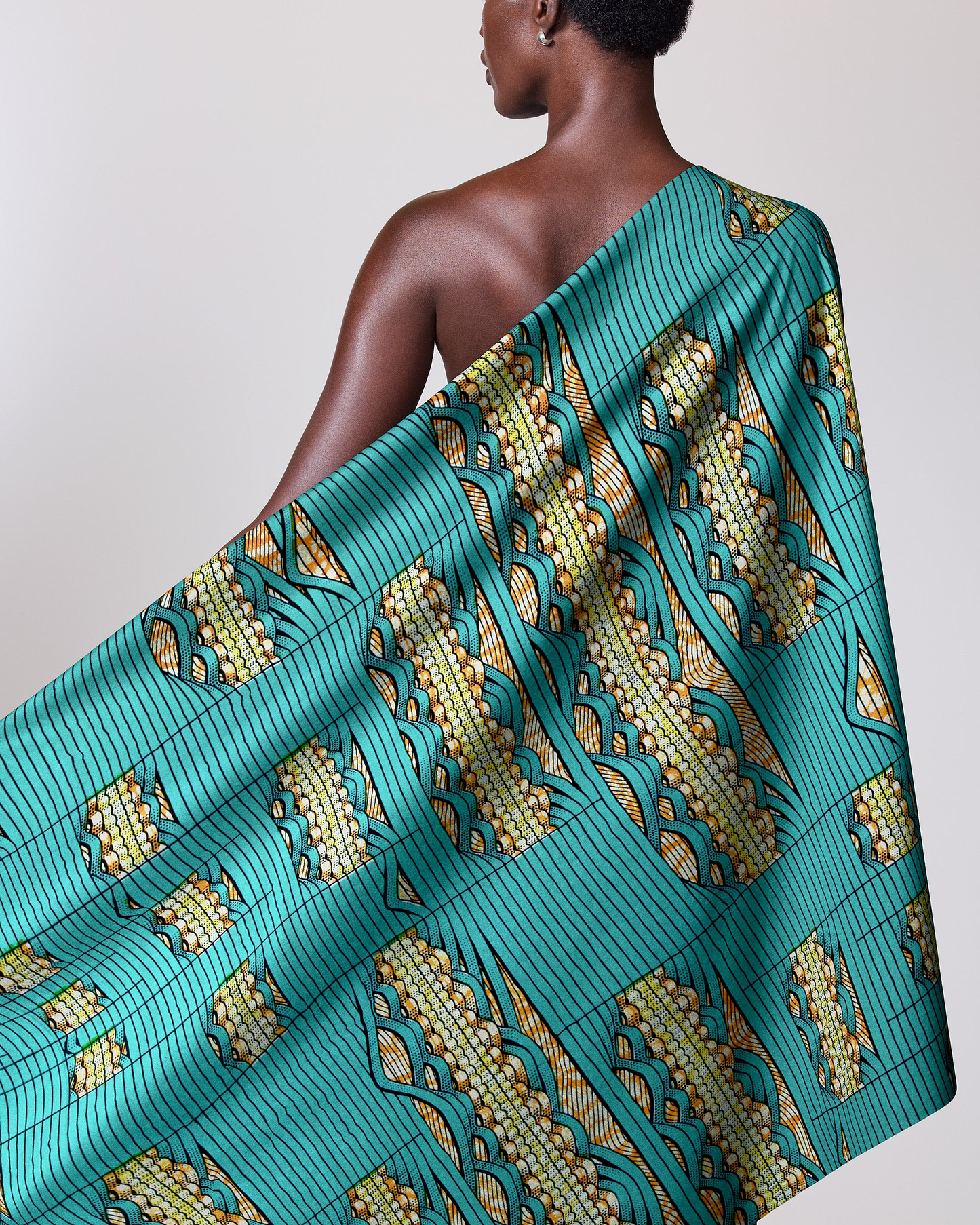 Vibrant teal gold patterned fabric super-wax vls6220.012