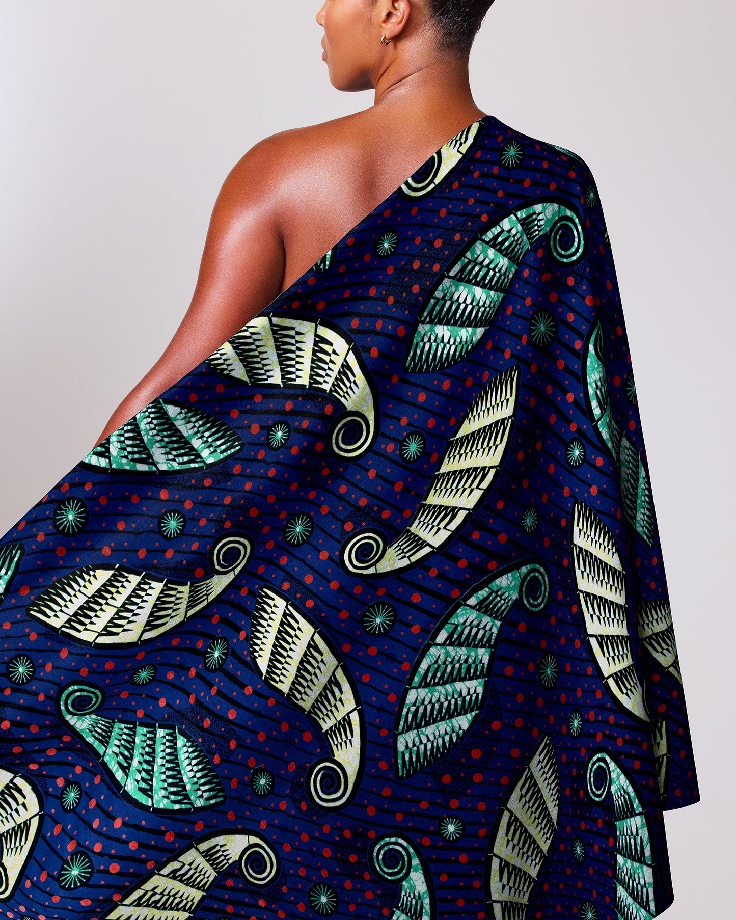 Vibrant navy blue one-shoulder wrap super-wax vls6247.019