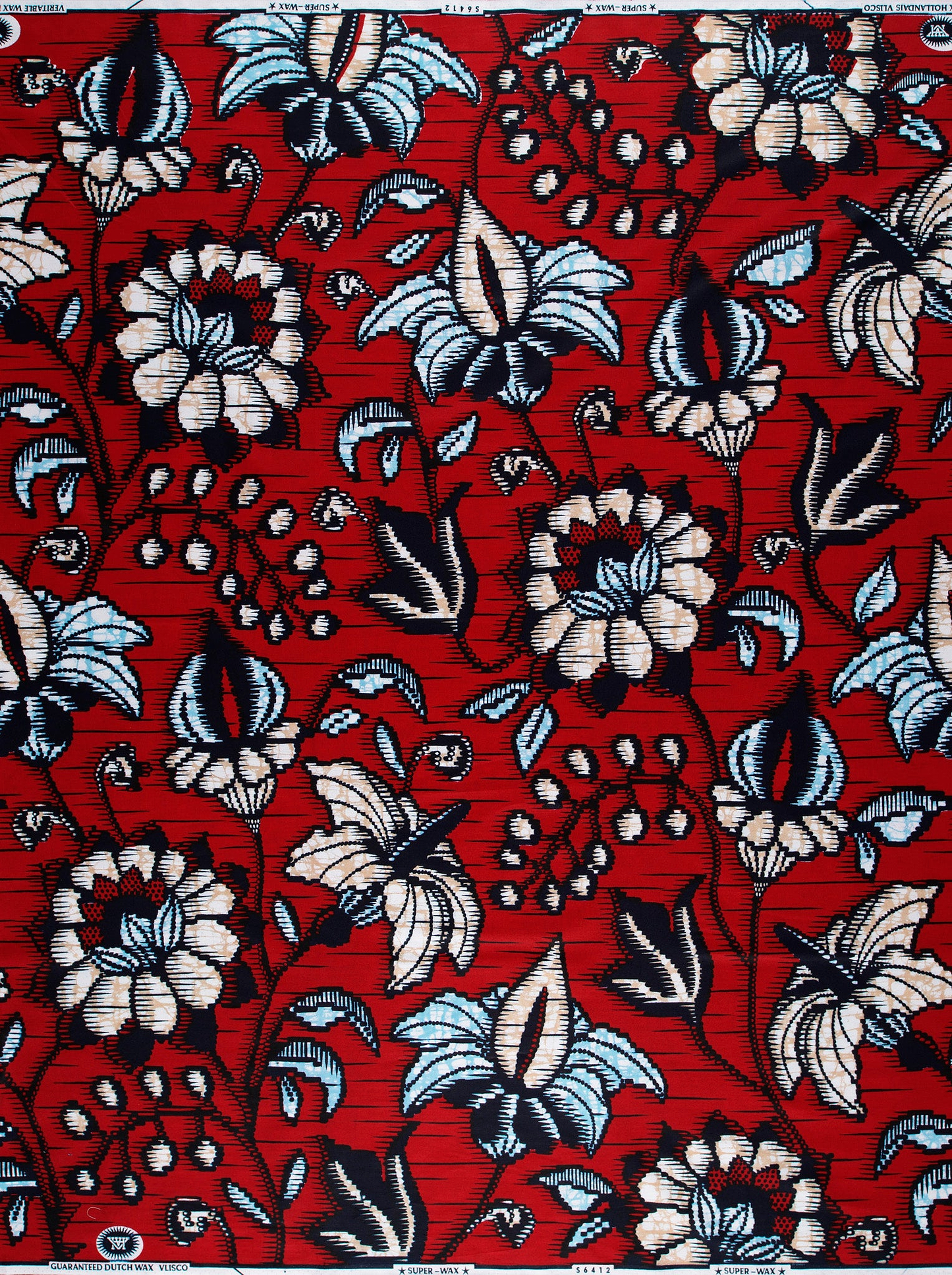 Vibrant red fabric intricate floral super-wax vls6412.002