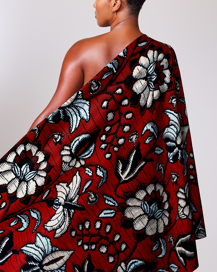 Vibrant red one-shoulder wrap dress super-wax vls6412.002