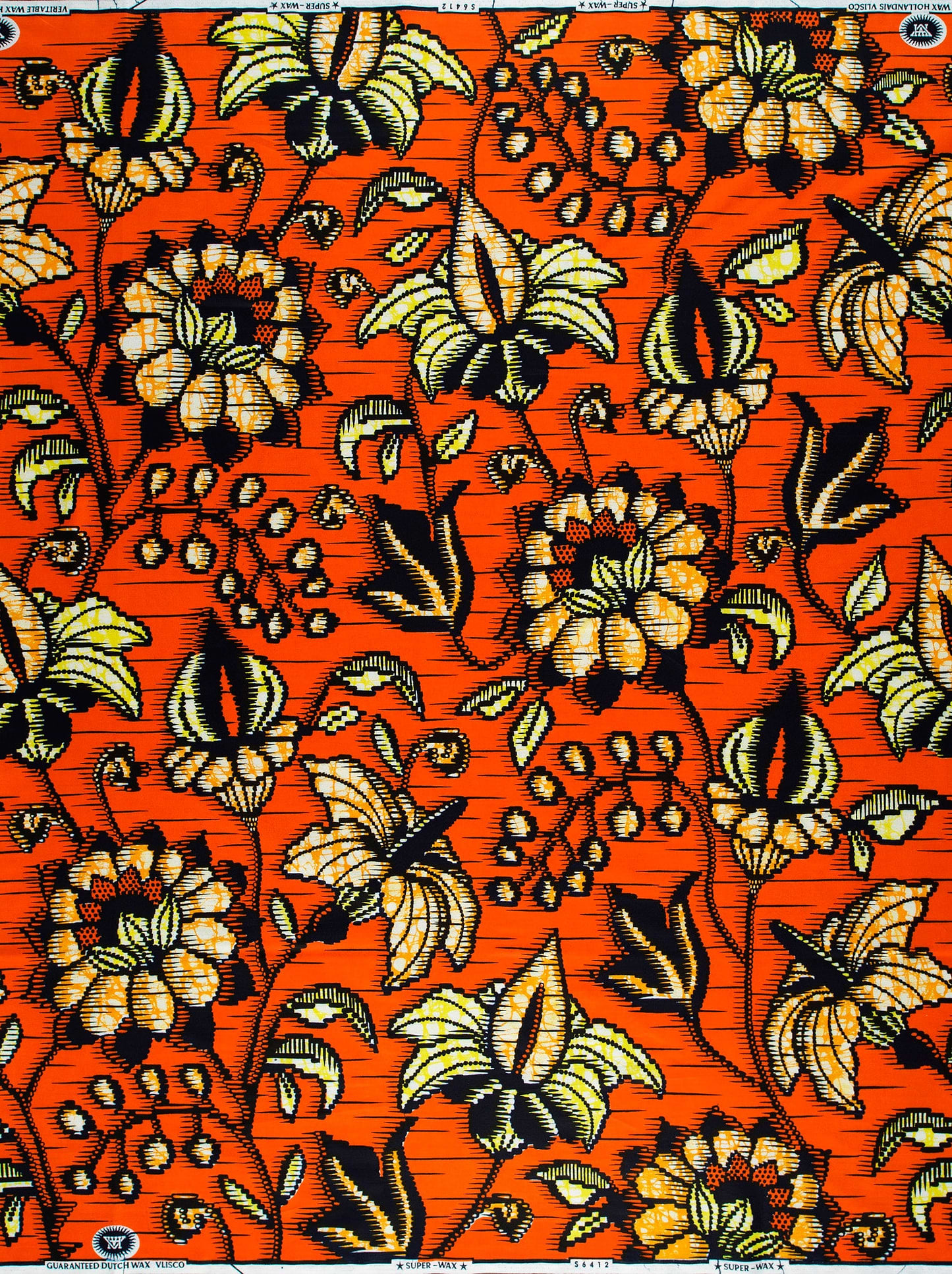 Vibrant orange fabric intricate floral super-wax vls6412.003