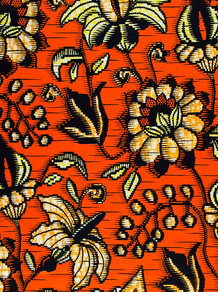 Vibrant orange fabric bold black super-wax vls6412.003