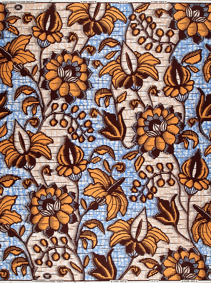 Vibrant orange brown floral-patterned fabric super-wax vls6412.004