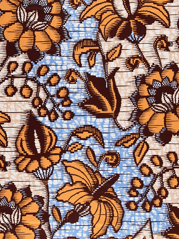Vibrant orange brown floral-patterned fabric super-wax vls6412.004