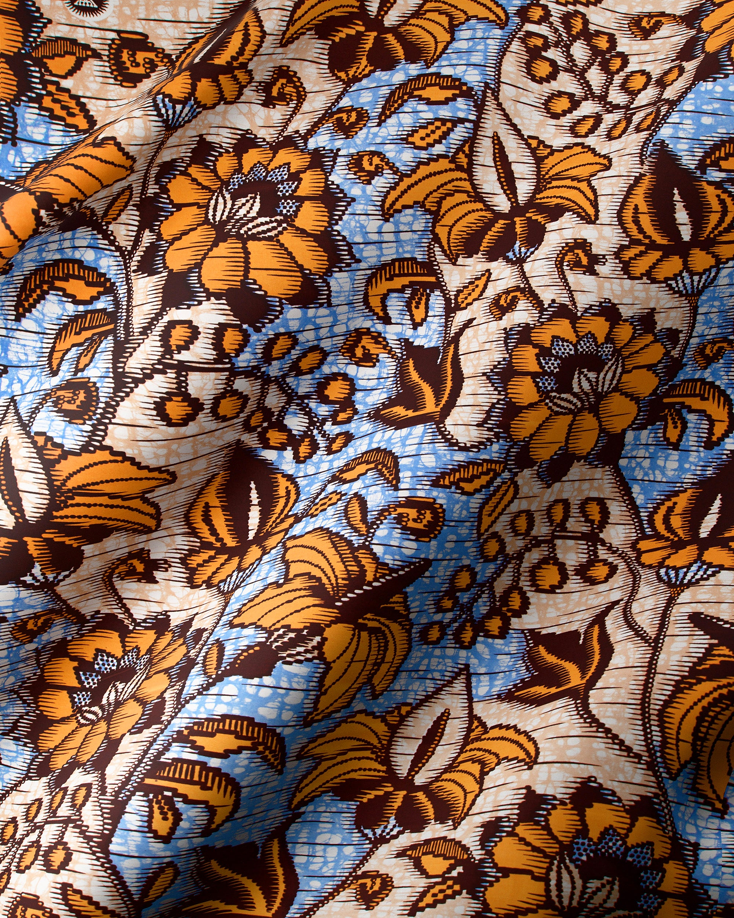 Vibrant orange brown floral-patterned fabric super-wax vls6412.004
