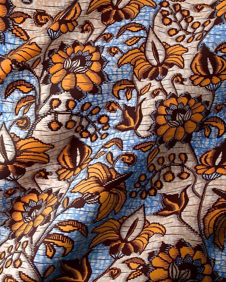 Vibrant orange brown floral-patterned fabric super-wax vls6412.004