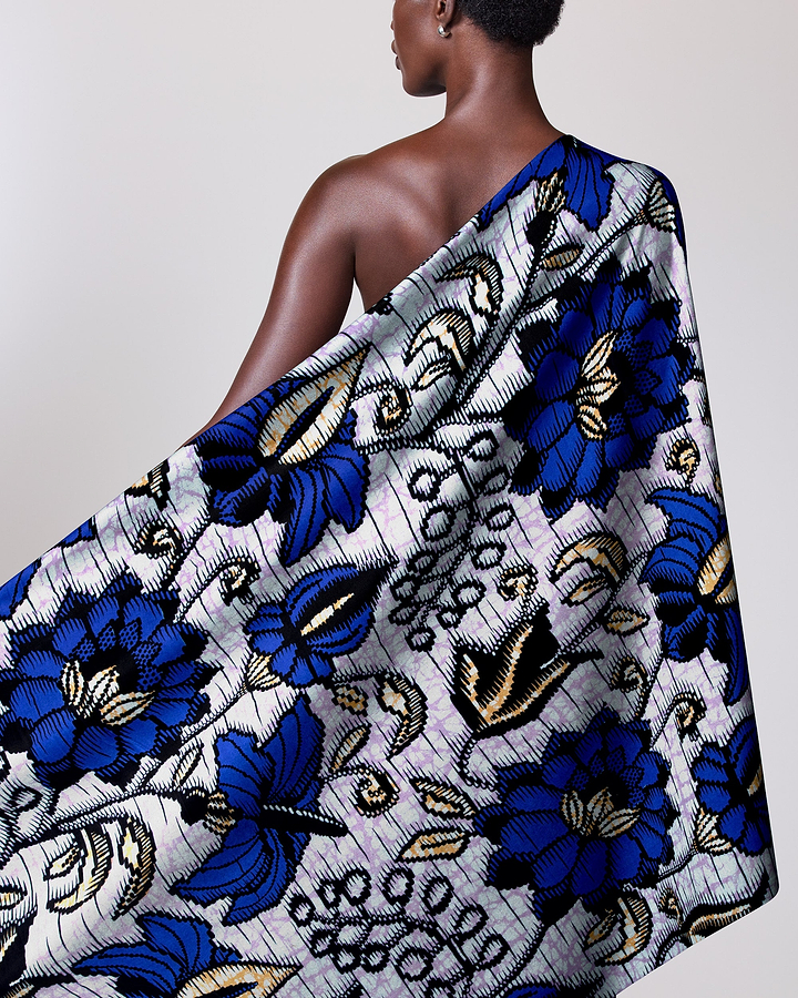 Vibrant blue gold floral-patterned fabric super-wax vls6412.005