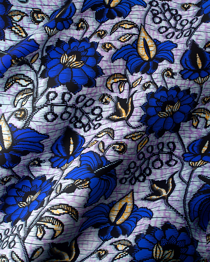 Vibrant blue gold floral-patterned fabric super-wax vls6412.005