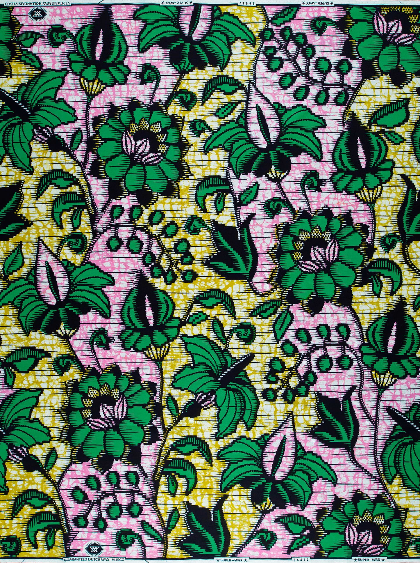 Vibrant pink green yellow floral-patterned super-wax vls6412.006