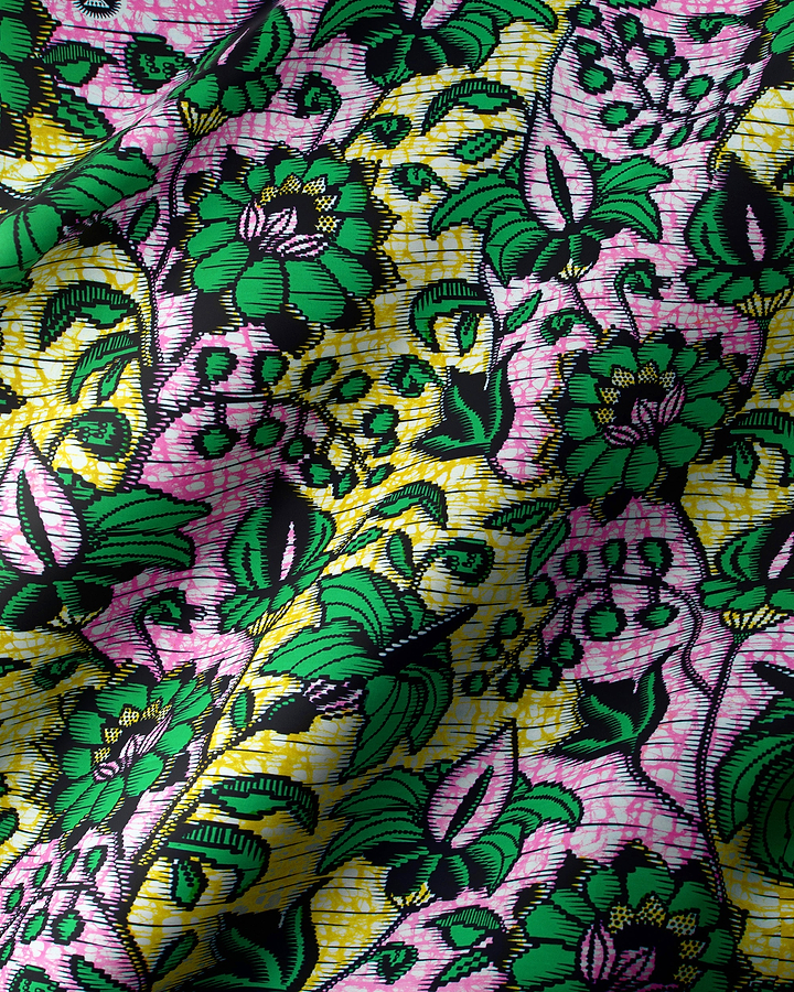 Vibrant pink green floral-patterned fabric super-wax vls6412.006