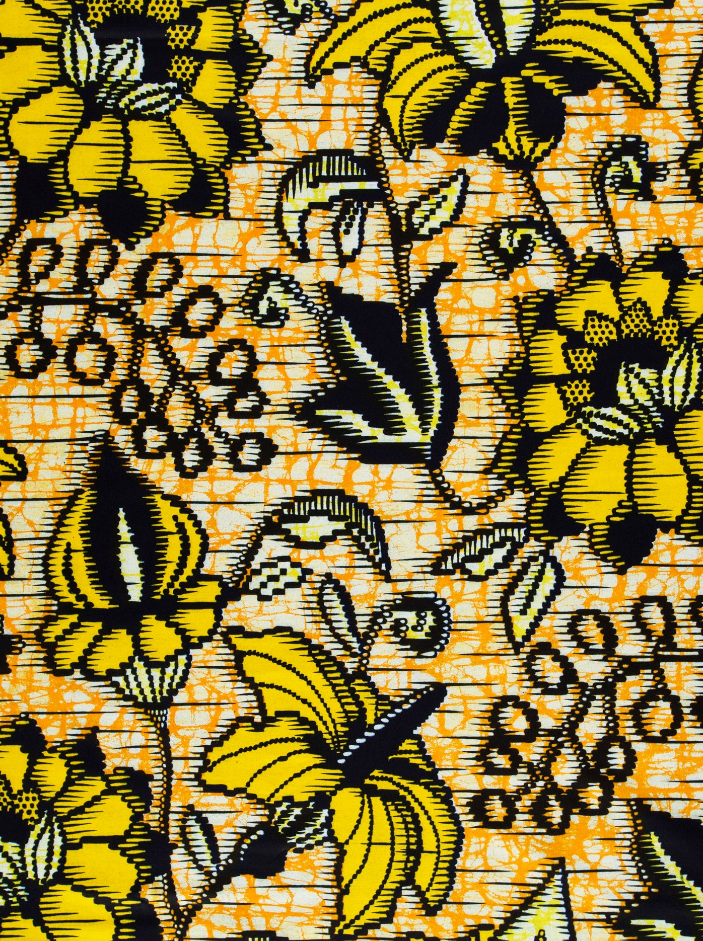 Vibrant yellow black floral-patterned fabric super-wax vls6412.007
