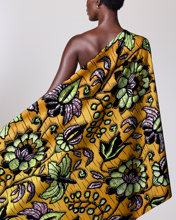 Vibrant yellow fabric intricate green super-wax vls6412.008