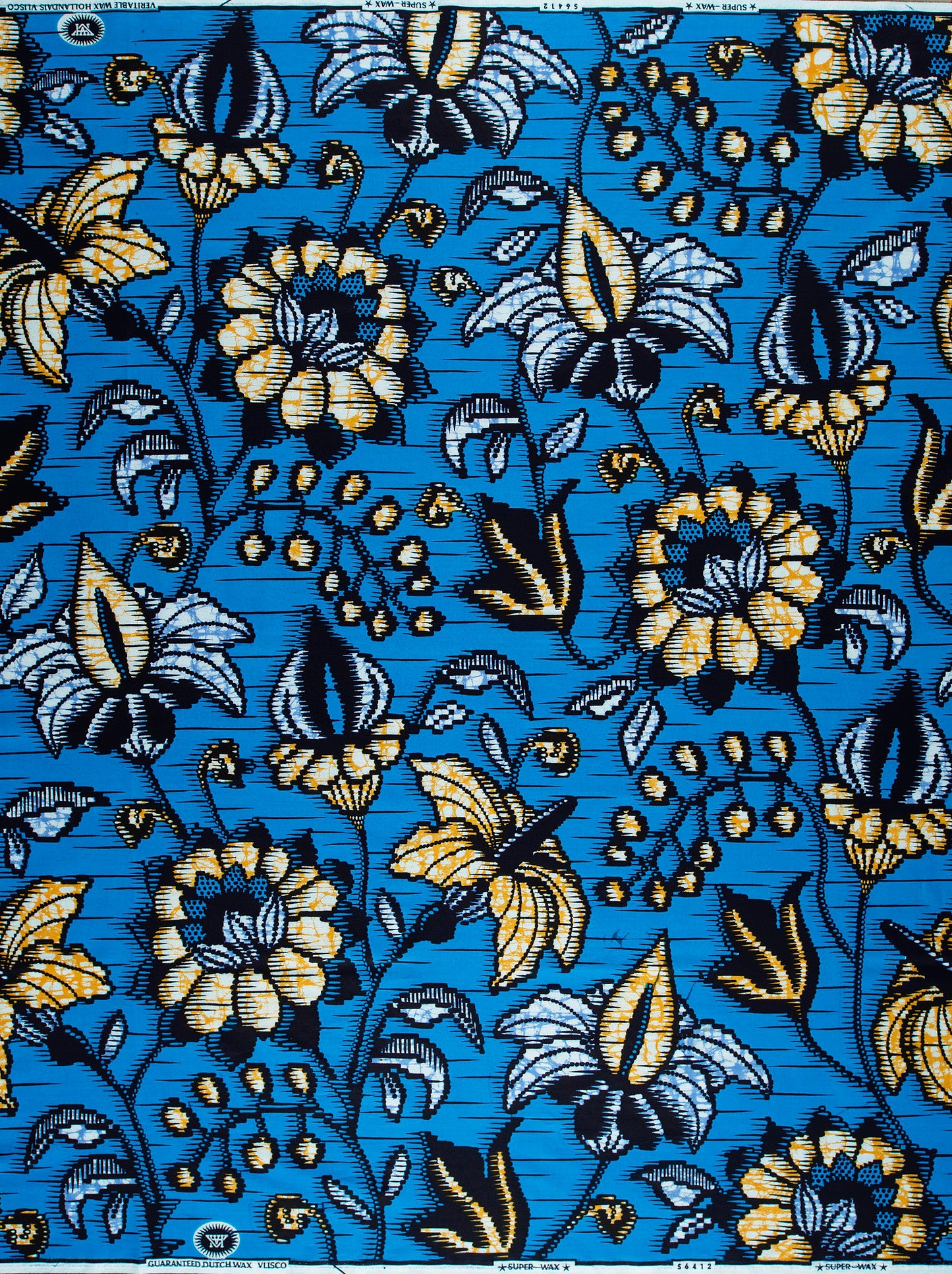 Vibrant blue fabric bold floral super-wax vls6412.009