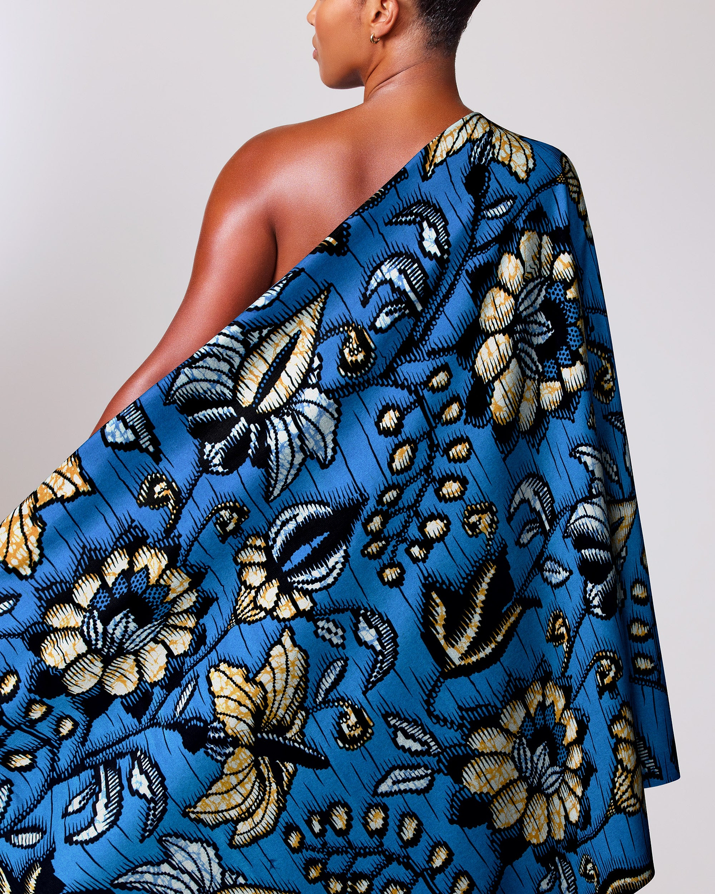 Vibrant blue one-shoulder wrap dress super-wax vls6412.009