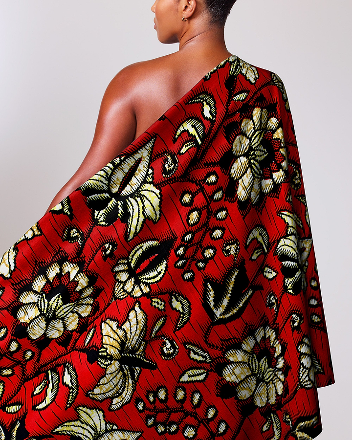Vibrant red one-shoulder wrap dress super-wax vls6412.012