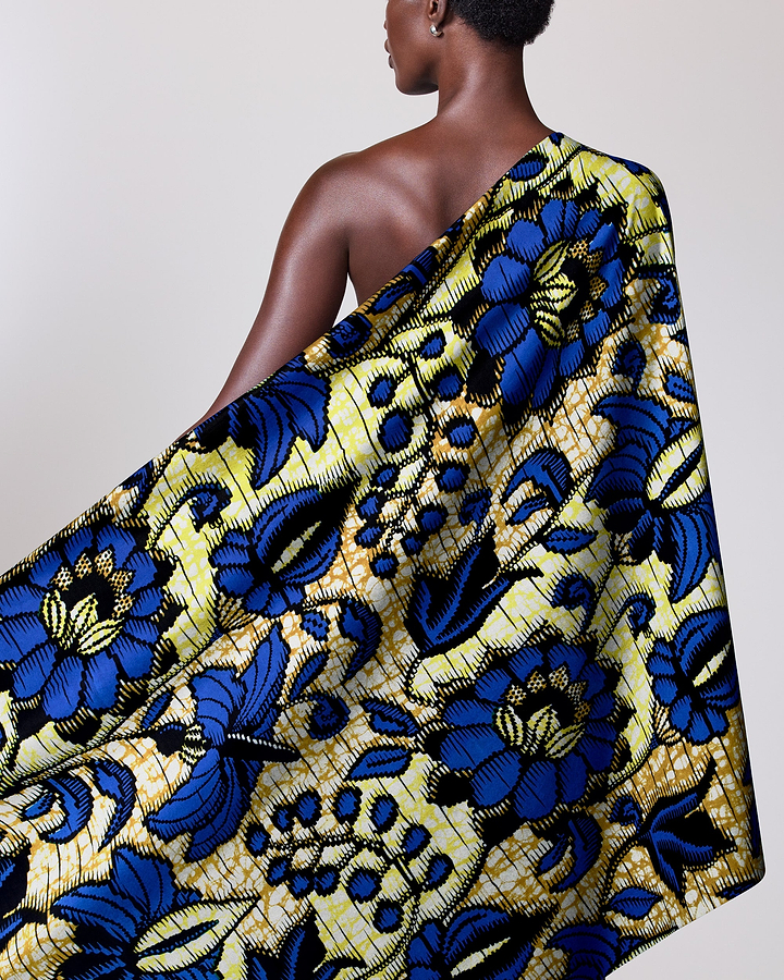Vibrant blue yellow floral-patterned fabric super-wax vls6412.015