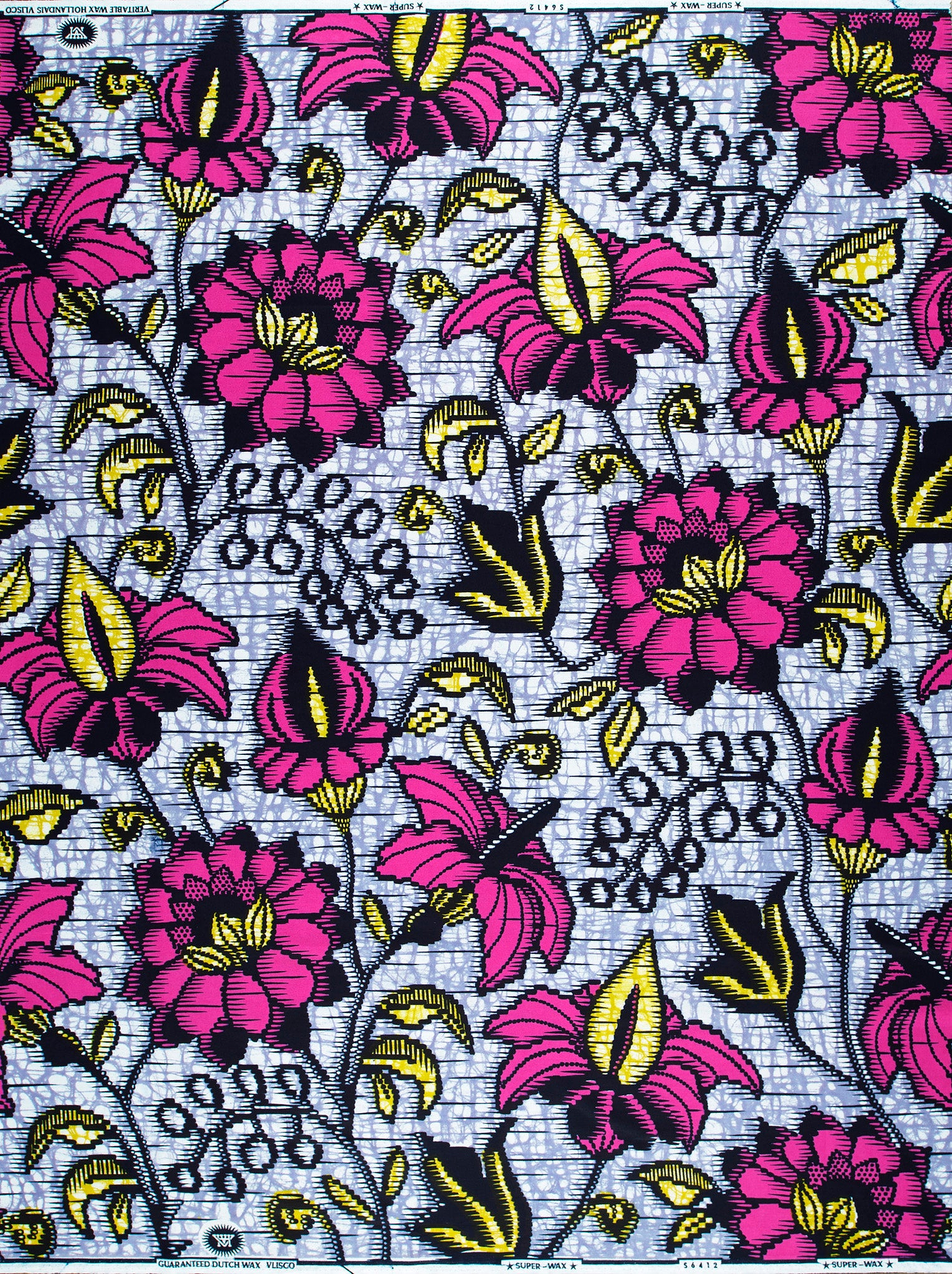 Vibrant pink yellow floral-patterned african super-wax vls6412.016