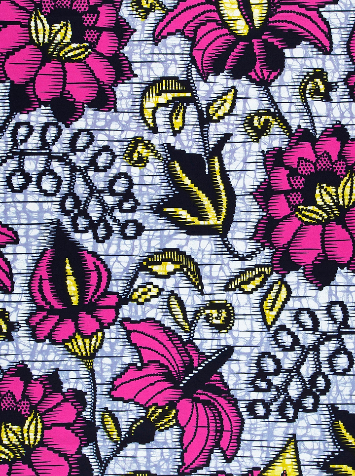 Vibrant pink yellow floral patterned super-wax vls6412.016