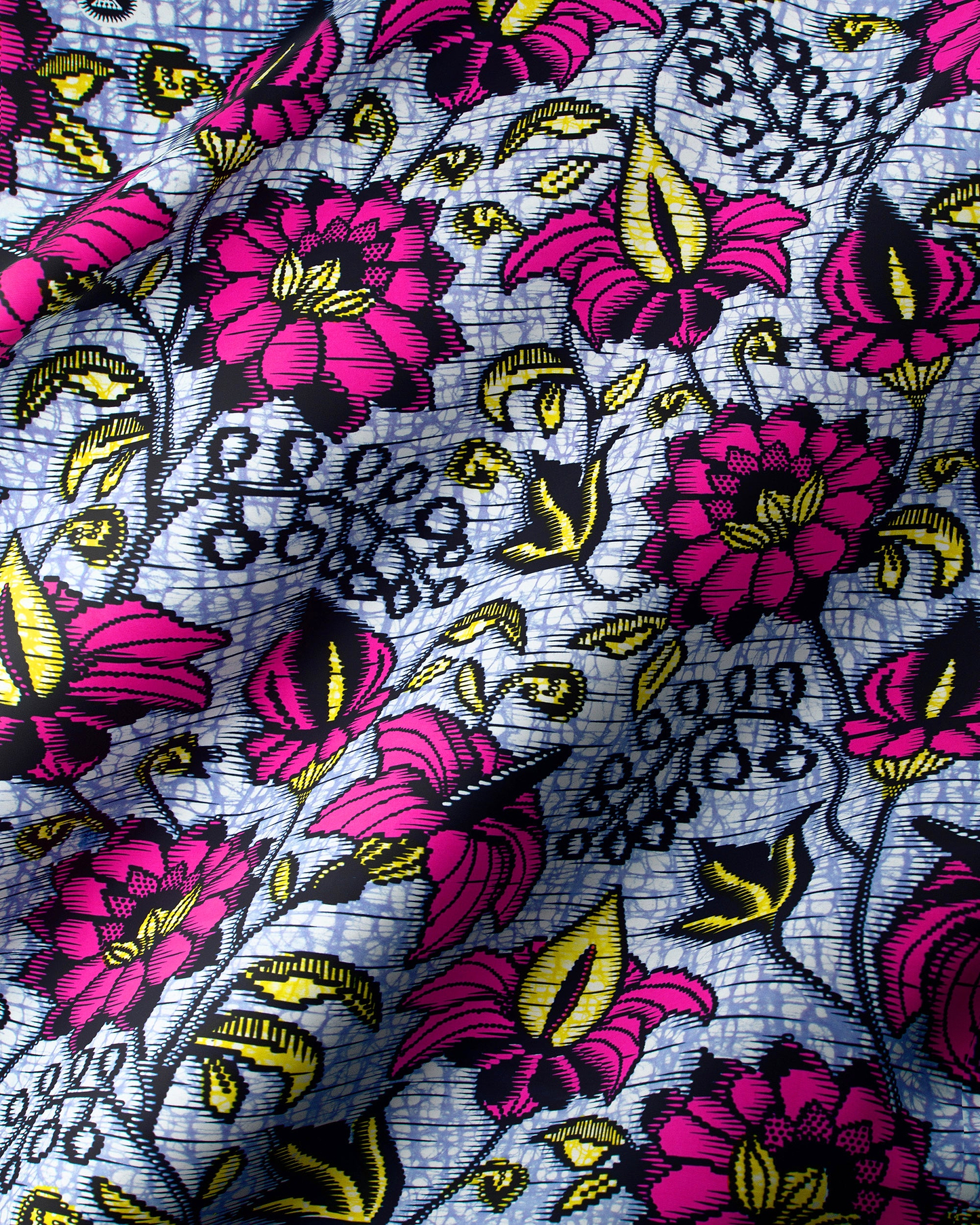 Vibrant pink yellow floral-patterned fabric super-wax vls6412.016