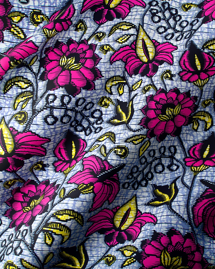 Vibrant pink yellow floral-patterned fabric super-wax vls6412.016
